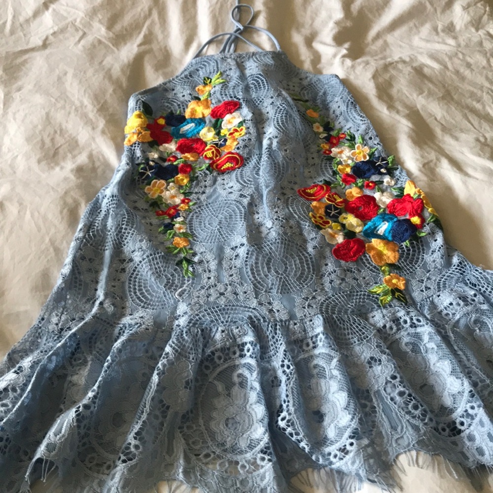 Nicole Miller Embroidered Lace Halter Dress